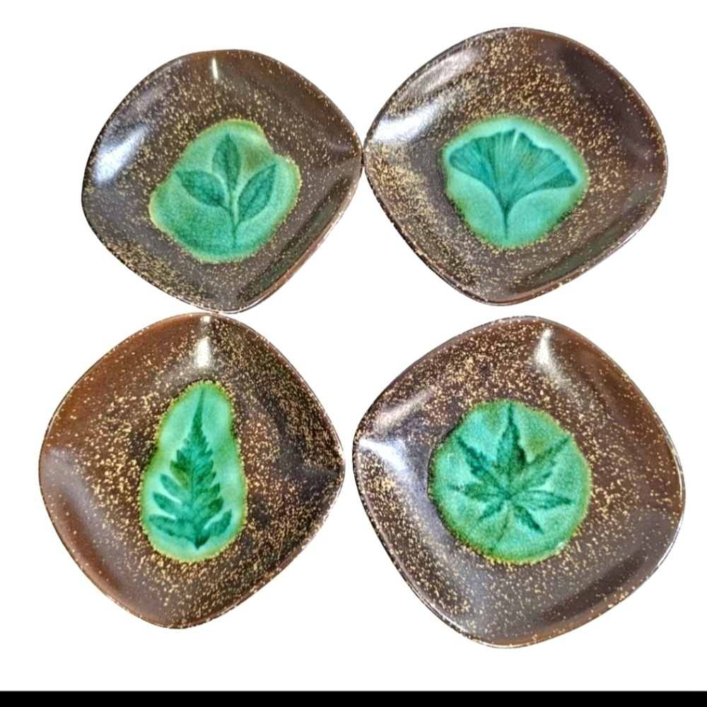 4 Brown And Green Rustic Barn Ceramic Soy Sauce Condiment Dipping Bowl Dishes